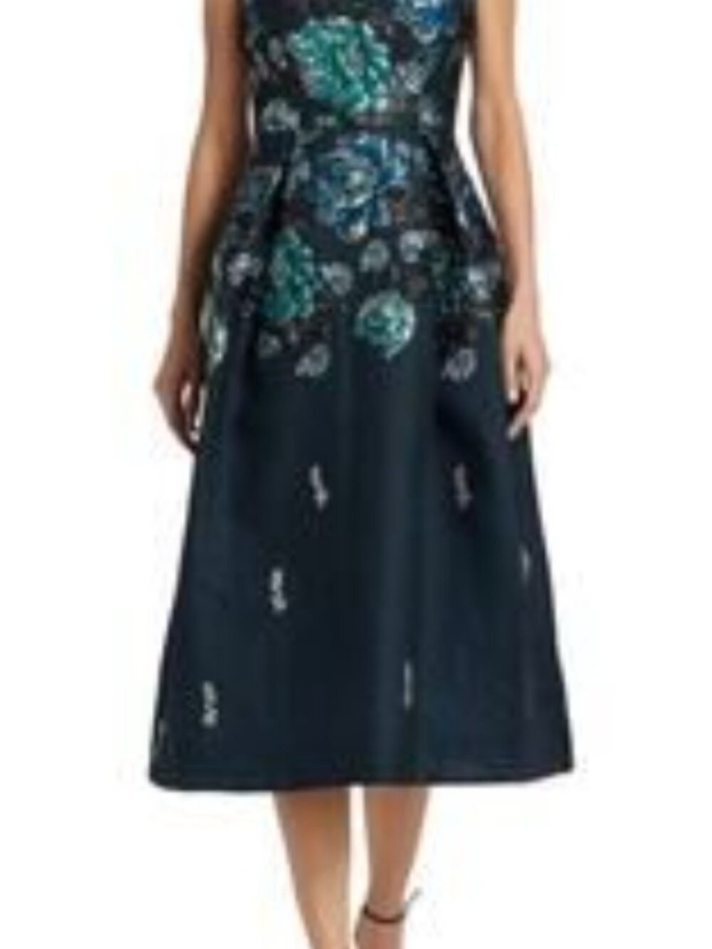 Teri Jon Rickie Freeman Blue Sparkle Jacquard Cap Sleeve Midi Dress Size 12 - Picture 2 of 13